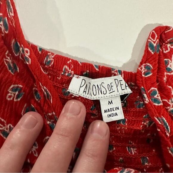 Patrons of Peace Red Printed Sleeveless‎ Tie Knot Neck Blouse Size M - Picture 4 of 7